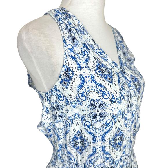 Eliane Rose Blue & White Print V-neck Splice Drawstring Sleeveless Jumpsuit - Picture 3 of 10